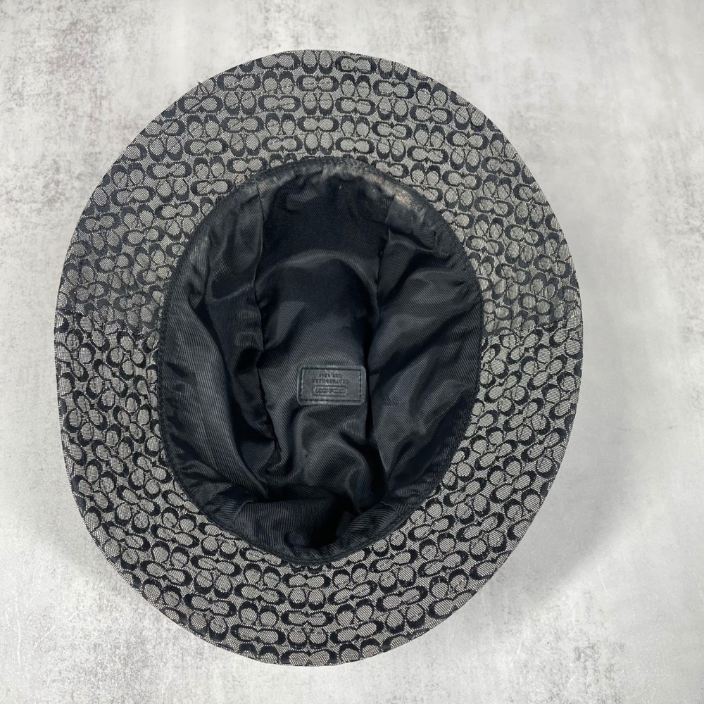 Coach Bucket Hat Size P/S Small Signature C Monogram Black Grey Leather Trim - Picture 6 of 12